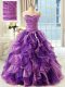Eggplant Purple Sleeveless Floor Length Beading and Ruffles Lace Up Ball Gown Prom Dress