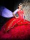 Sweetheart Sleeveless Sweet 16 Dresses Brush Train Embroidery and Ruffles Red Organza