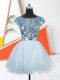 Cheap Light Blue Short Sleeves Mini Length Sequins Lace Up Evening Dress