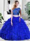 Flirting Floor Length Royal Blue Quinceanera Dresses Tulle Sleeveless Lace and Ruffles