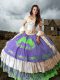 Multi-color Quinceanera Dress Taffeta Brush Train Sleeveless Embroidery and Ruffled Layers