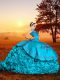 Lovely Baby Blue Lace Up Sweetheart Embroidery and Ruffles Quinceanera Dress Organza Sleeveless Brush Train