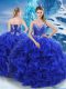 Royal Blue Lace Up Quince Ball Gowns Beading Sleeveless Floor Length