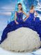 Ball Gowns Sleeveless Blue And White 15th Birthday Dress Brush Train Lace Up