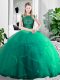 Luxury Sleeveless Tulle Floor Length Zipper 15th Birthday Dress in Turquoise with Lace and Ruffles
