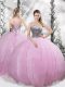 Trendy Lilac Sweetheart Lace Up Beading Quince Ball Gowns Brush Train Sleeveless