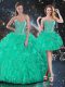 High Class Sleeveless Floor Length Beading and Ruffles Lace Up Vestidos de Quinceanera with Turquoise