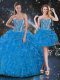 Fantastic Baby Blue Ball Gowns Organza Sweetheart Sleeveless Beading and Ruffles Floor Length Lace Up Quince Ball Gowns