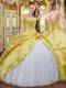 Gold Sleeveless Taffeta Lace Up Quinceanera Gowns for Military Ball and Sweet 16 and Quinceanera