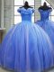 Pick Ups Quinceanera Gown Light Blue Lace Up Sleeveless Brush Train