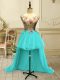 Embroidery Evening Dress Aqua Blue Lace Up Sleeveless High Low