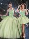 Beading Sweet 16 Quinceanera Dress Yellow Green Lace Up Sleeveless Floor Length