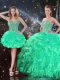Turquoise Ball Gowns Sweetheart Sleeveless Organza Floor Length Lace Up Beading and Ruffles Quinceanera Dress