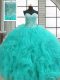 Turquoise Ball Gowns Organza Sweetheart Sleeveless Beading and Ruffles Floor Length Lace Up Sweet 16 Dresses