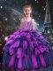 Perfect Eggplant Purple Ball Gowns Beading and Ruffles Little Girl Pageant Gowns Lace Up Tulle Sleeveless Floor Length