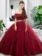 Stunning Burgundy Off The Shoulder Neckline Lace and Ruffles Quinceanera Gowns Sleeveless Lace Up