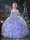 Affordable Floor Length Lavender Child Pageant Dress Organza Sleeveless Beading and Ruffles