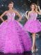 Smart Organza Sweetheart Sleeveless Lace Up Beading and Ruffled Layers Quince Ball Gowns in Fuchsia