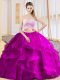 Modern One Shoulder Sleeveless Tulle Quince Ball Gowns Beading and Ruffles Criss Cross
