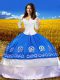 Sumptuous Off The Shoulder 3 4 Length Sleeve Taffeta Sweet 16 Dresses Embroidery Lace Up