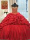 Sweetheart Sleeveless Brush Train Lace Up 15 Quinceanera Dress Red Taffeta