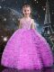 Stylish Floor Length Lace Up Child Pageant Dress Lilac for Quinceanera and Wedding Party with Beading and Ruffled Layers