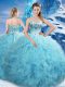 Graceful Aqua Blue Tulle Lace Up Sweet 16 Quinceanera Dress Sleeveless Floor Length Beading and Pick Ups