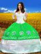 Green Quinceanera Dress Military Ball and Sweet 16 and Quinceanera with Embroidery Off The Shoulder 3 4 Length Sleeve Lace Up