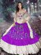 Off The Shoulder Sleeveless Quinceanera Dresses Floor Length Embroidery and Ruffled Layers Eggplant Purple Taffeta