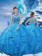 Beading and Ruffles Quinceanera Gown Baby Blue Zipper Sleeveless Floor Length