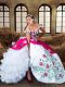 Ideal Off The Shoulder Sleeveless Vestidos de Quinceanera Floor Length Embroidery and Ruffled Layers Multi-color Chiffon