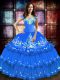 Eye-catching Floor Length Ball Gowns Sleeveless Blue Sweet 16 Dress Lace Up