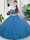 Floor Length Blue 15 Quinceanera Dress Off The Shoulder Sleeveless Lace Up