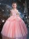 Perfect Rose Pink Little Girls Pageant Dress Wholesale Quinceanera and Wedding Party with Beading Straps Sleeveless Lace Up