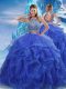 Exceptional Royal Blue Ball Gowns Beading and Ruffles 15th Birthday Dress Zipper Organza Sleeveless Floor Length