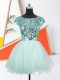 Mini Length A-line Short Sleeves Apple Green Prom Gown Lace Up