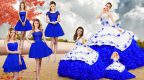 Royal Blue Sleeveless Brush Train Embroidery and Ruffles Sweet 16 Dresses