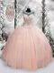Unique Sleeveless Tulle Floor Length Lace Up Quinceanera Dress in Pink with Beading and Sequins