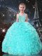 Floor Length Ball Gowns Sleeveless Turquoise Little Girl Pageant Dress Lace Up