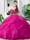 Hot Pink Tulle Lace Up Quinceanera Gown Sleeveless Floor Length Lace and Ruffles