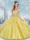 Artistic Floor Length Clasp Handle Quinceanera Gown Gold for Military Ball and Sweet 16 and Quinceanera with Beading and Lace