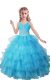 Attractive V-neck Sleeveless Zipper Little Girl Pageant Dress Baby Blue Organza