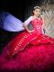 Sweetheart Sleeveless Sweet 16 Quinceanera Dress Brush Train Embroidery and Ruffles Hot Pink Organza