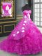Top Selling Fuchsia Ball Gowns Organza Sweetheart Sleeveless Embroidery and Ruffles Lace Up Sweet 16 Dresses Brush Train