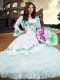 Traditional Long Sleeves Lace Up Floor Length Embroidery and Ruffled Layers Quinceanera Gowns