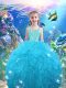 Lovely Beading and Ruffles Pageant Gowns For Girls Aqua Blue Lace Up Sleeveless Floor Length