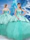 Turquoise Scoop Neckline Beading and Ruching 15th Birthday Dress Sleeveless Lace Up