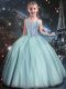 Beading Child Pageant Dress Teal Lace Up Sleeveless Floor Length