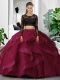 Adorable Floor Length Fuchsia Quinceanera Dresses Scoop Long Sleeves Backless