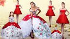Ball Gowns Sleeveless White And Red Sweet 16 Dresses Brush Train Lace Up
